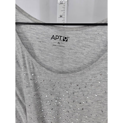 Apt 9 Womens Sz XL Short Sleeve Slouchy T Shirt Gray w/ Silver Rhinestones