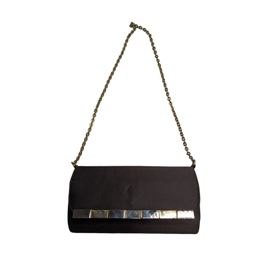 Vintage Miss Lewis Womens Purse Silver Evening Metal Brown Fold Over Chain