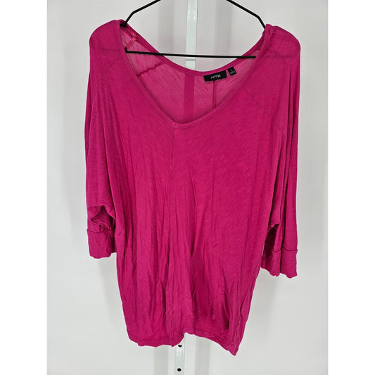 Apt 9 Womens Sz XL 3/4 Sleeve Slouchy V Neck Blouse Bright Pink