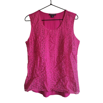 Covington Womens Sz L Sleeveless Blouse Bright Pink Printed