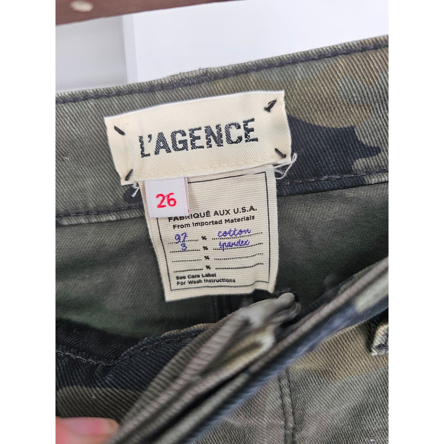 L'Agence Womens Sz 26 Skinny Jeans Camo Print Green Gold