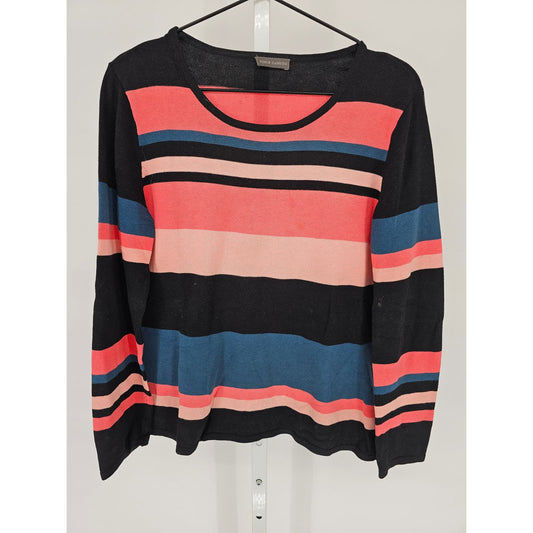 Vince Camuto Womens Sz S Long Sleeve Knit Top Pink Black Striped Cotton Blend