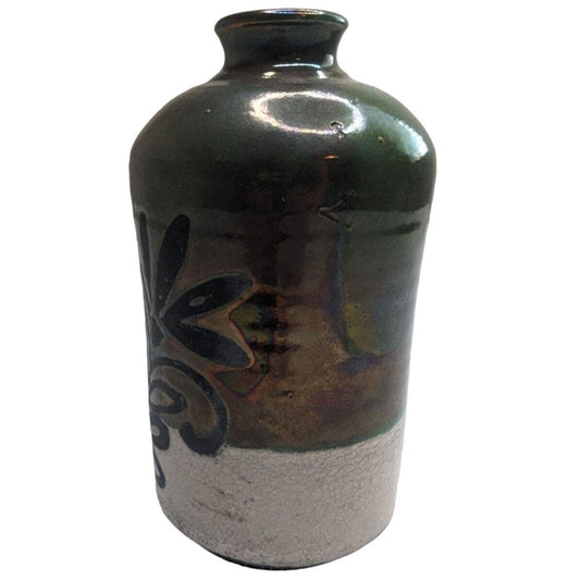 Vintage Mid Century Danish Glazed Bud Vase Floral Signed