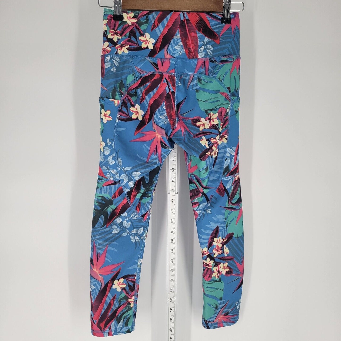 Marika Womens Sz S Cropped High Waist Athletic Leggings Bright Floral Tropical