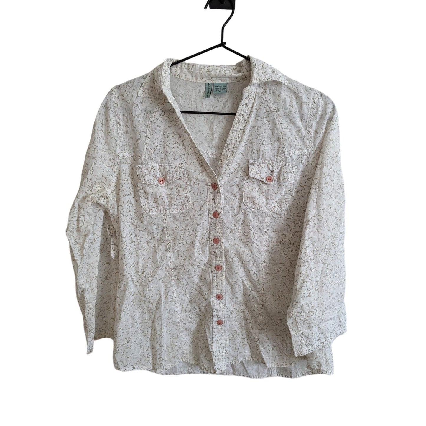 Love Potion Womens Sz S Long Sleeve Button Down Cotton Shirt White Beige