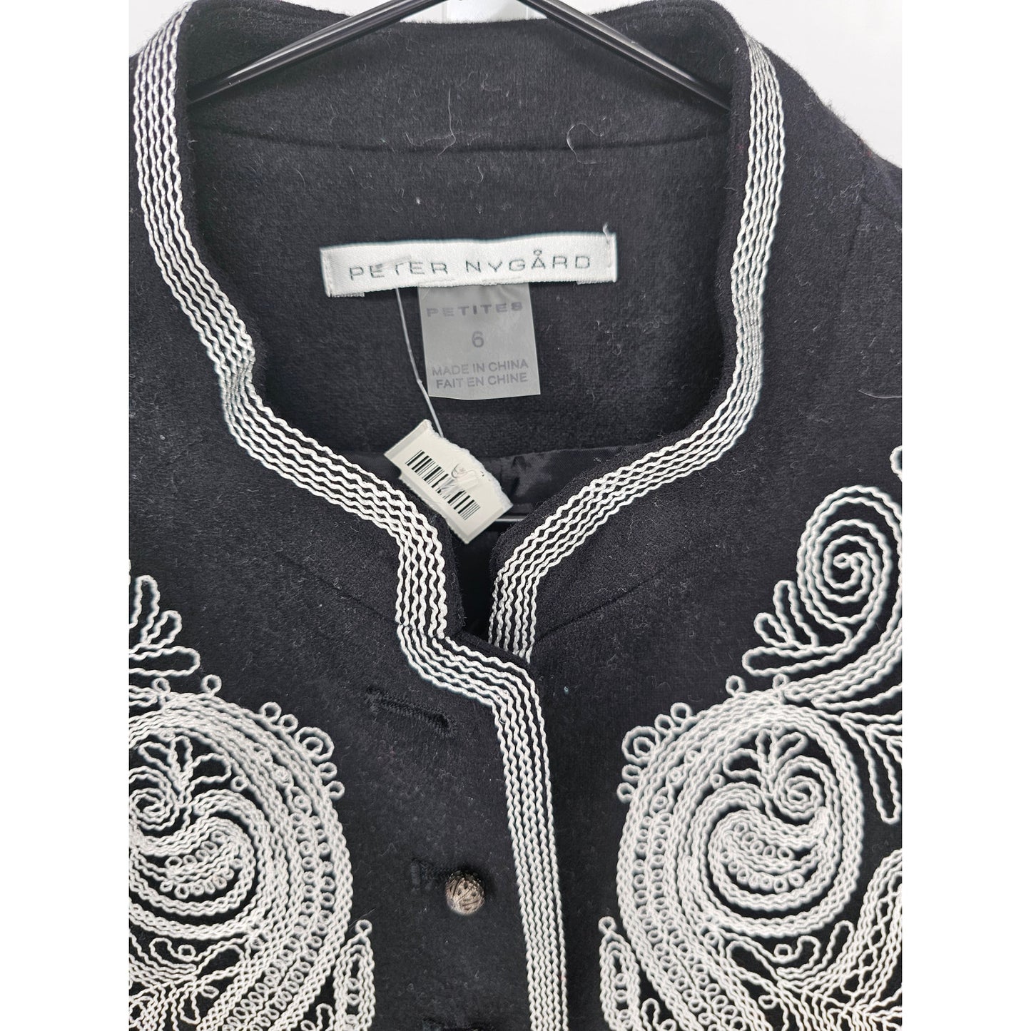 Peter Nygard Womens Sz 6P Petite Black and White Embroidered Blazer Jacket NEW