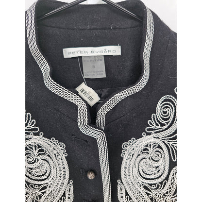 Peter Nygard Womens Sz 6P Petite Black and White Embroidered Blazer Jacket NEW