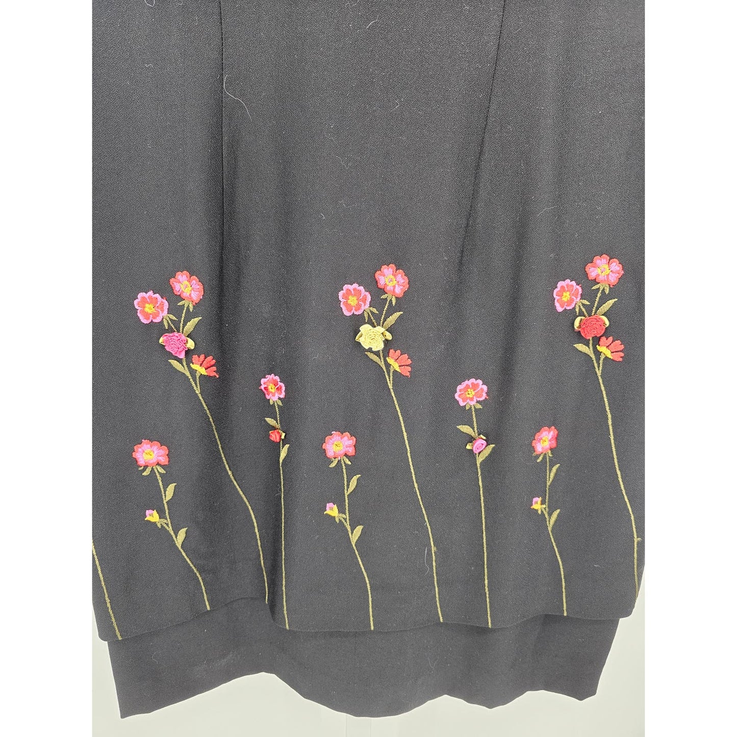 Vintage Virgo II Womens Sz 8 Knee Length Dress Black Embroidered Flowers