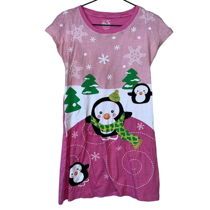 Fruit of the Loom Girls Sz L Short Sleeve Nightgown Pajamas Penguin Winter