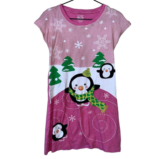 Fruit of the Loom Girls Sz L Short Sleeve Nightgown Pajamas Penguin Winter