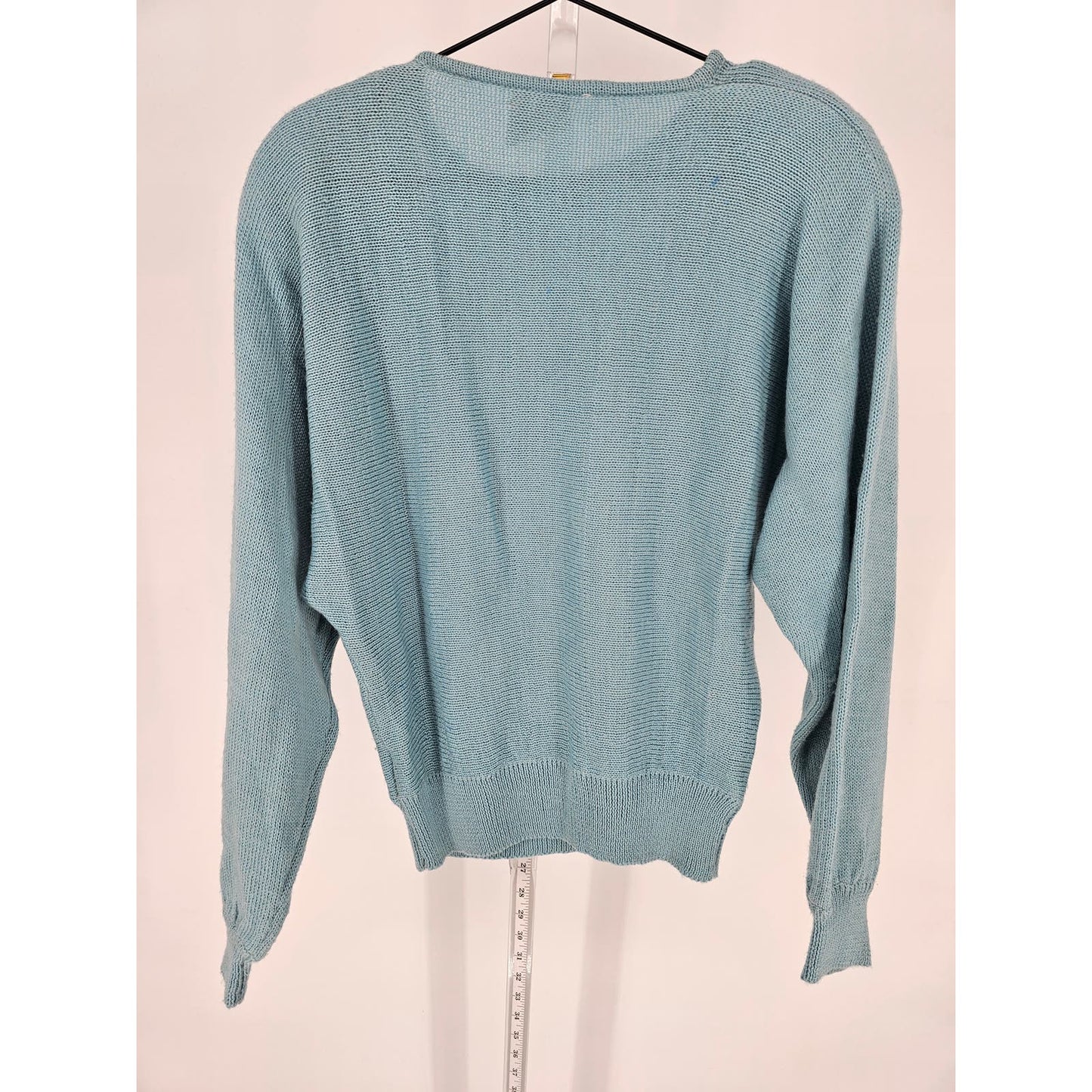 Vintage Campus Casuals Womens Sz L Wool Blend Sweater Light Blue Embroidered