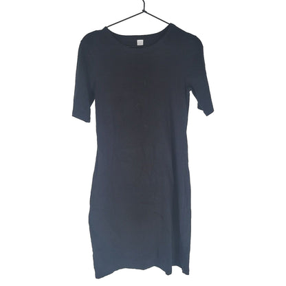 Old Navy Womens Sz S Knee Length Shirt Dress Solid Black Short Sleeve