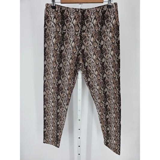 Suave Leggings Womens Sz L Snakeskin Print Tummy Control Leggings Brown