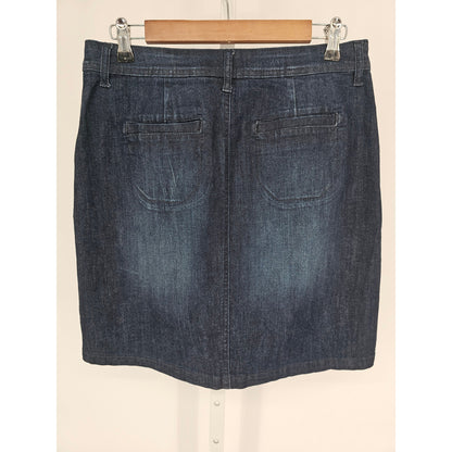 Kensie Jeans Womens Sz 26 Button Front Dark Wash Denim Blue Jean Skirt