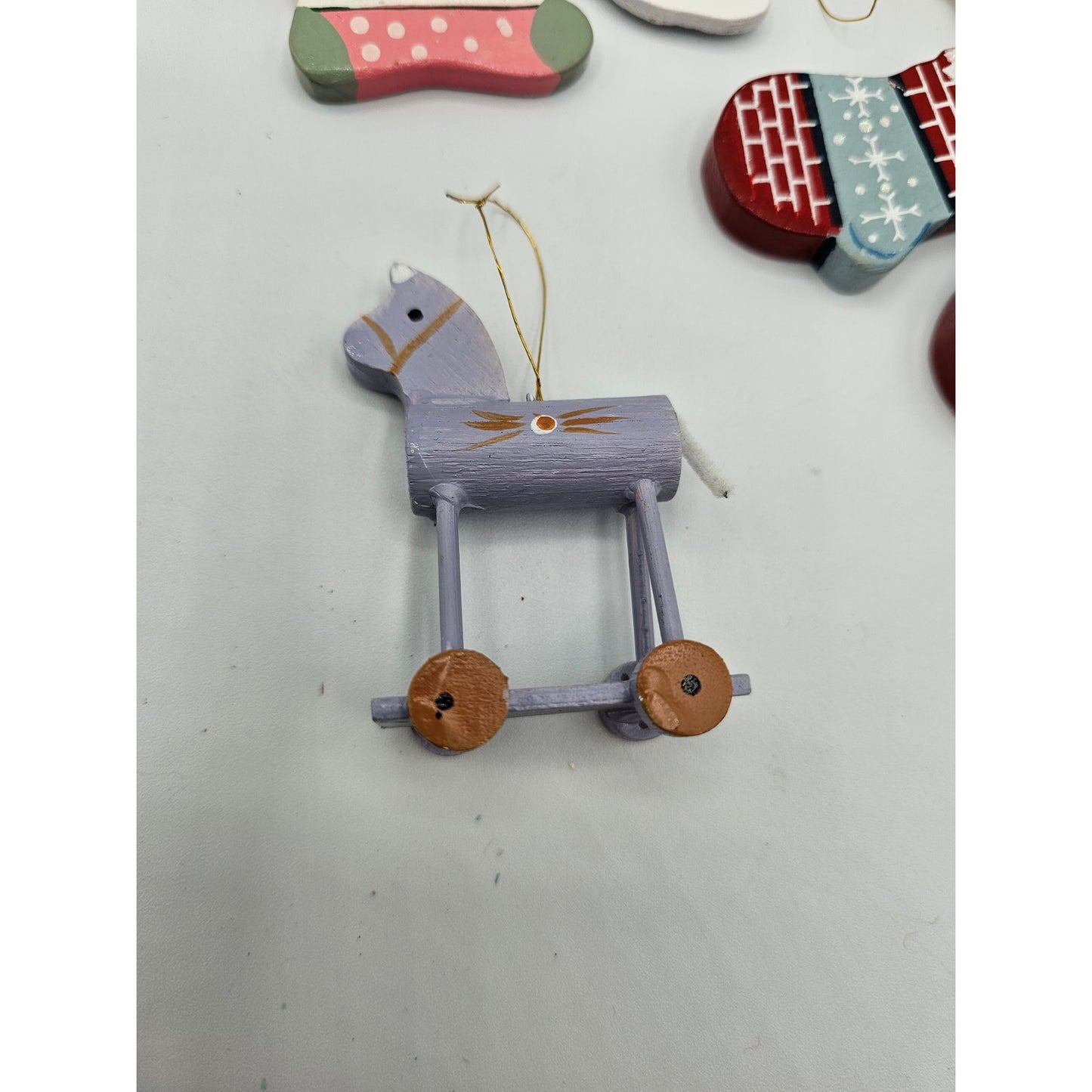 Lot of 5 Vintage Hand Painted Wooden Christas Ornaments Nutcracker Horse Goose