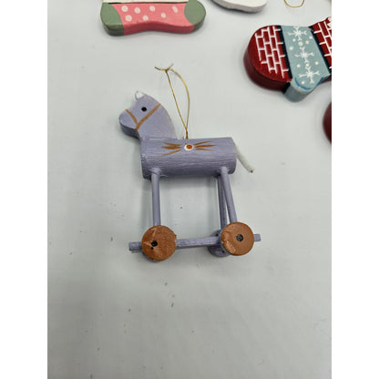 Lot of 5 Vintage Hand Painted Wooden Christas Ornaments Nutcracker Horse Goose