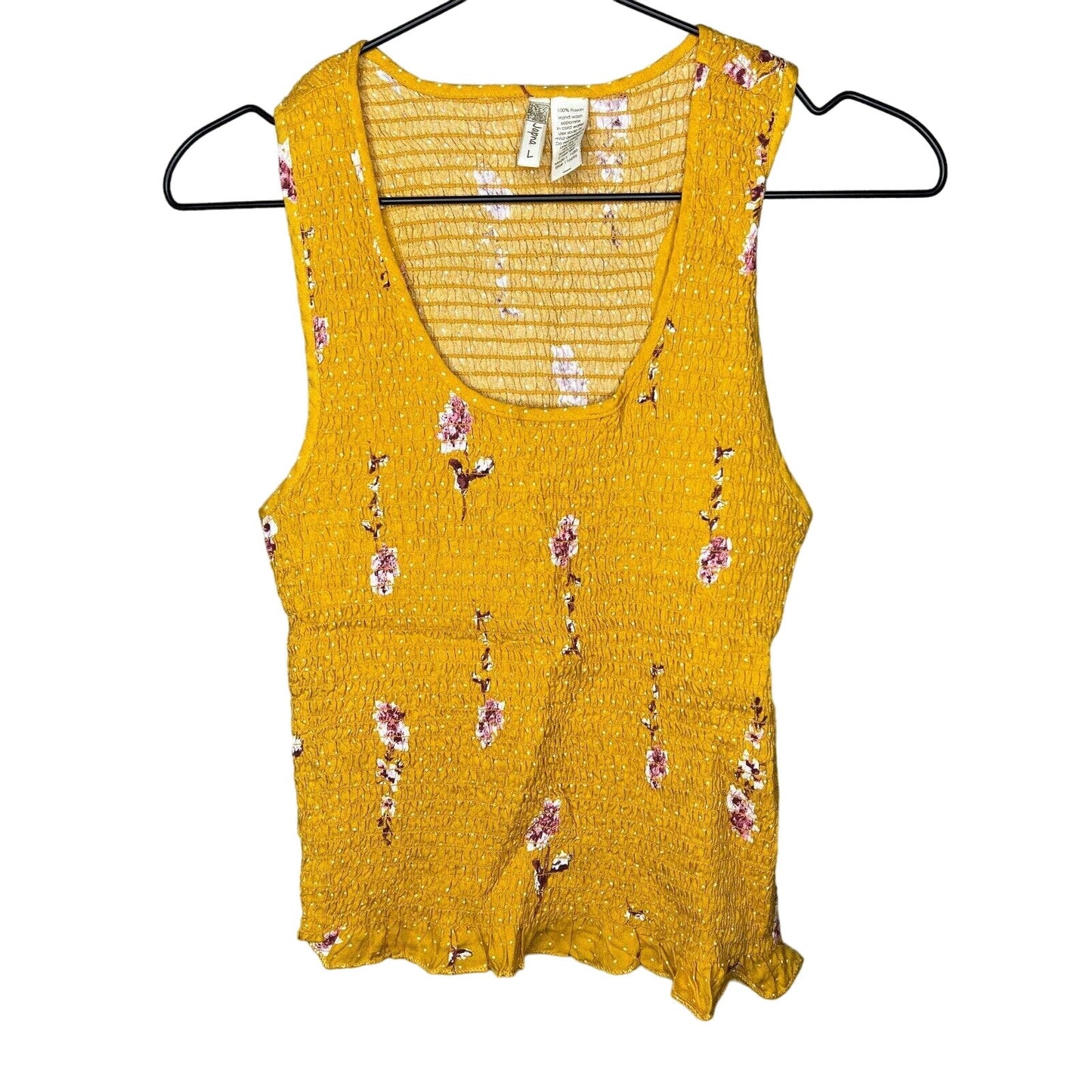 Japna Womens Sz L Sleeveless Tank Top Mustard Yellow Floral Cropped