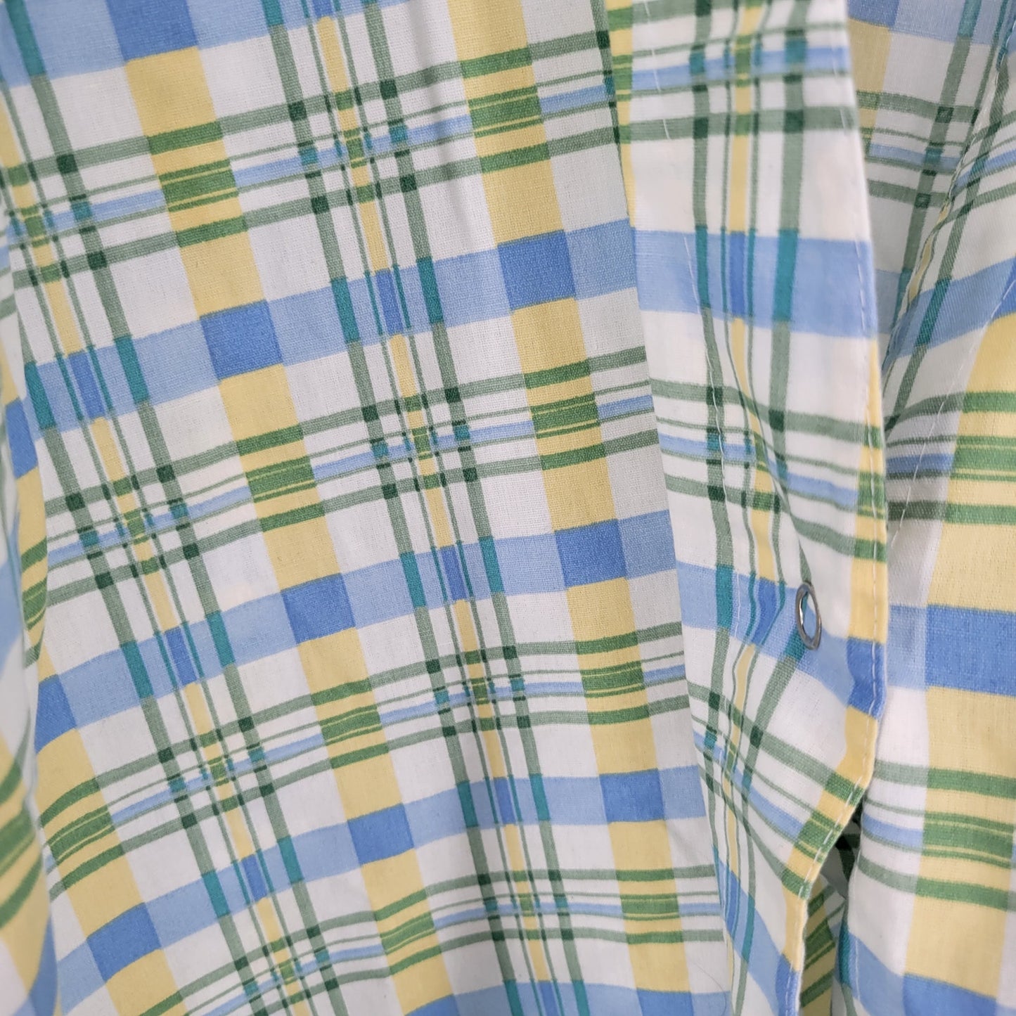 Vintage 1980s Tafford Womens Sz L Long Sleeve Sleep Shirt Blue Yellow Plaid