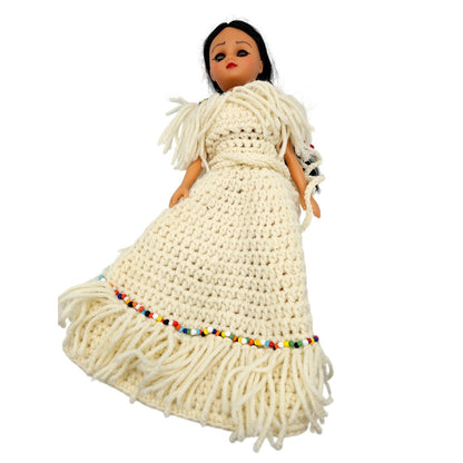 Vintage Native American Princess Doll w/ Fringed Crochet Dress 15" Beaded