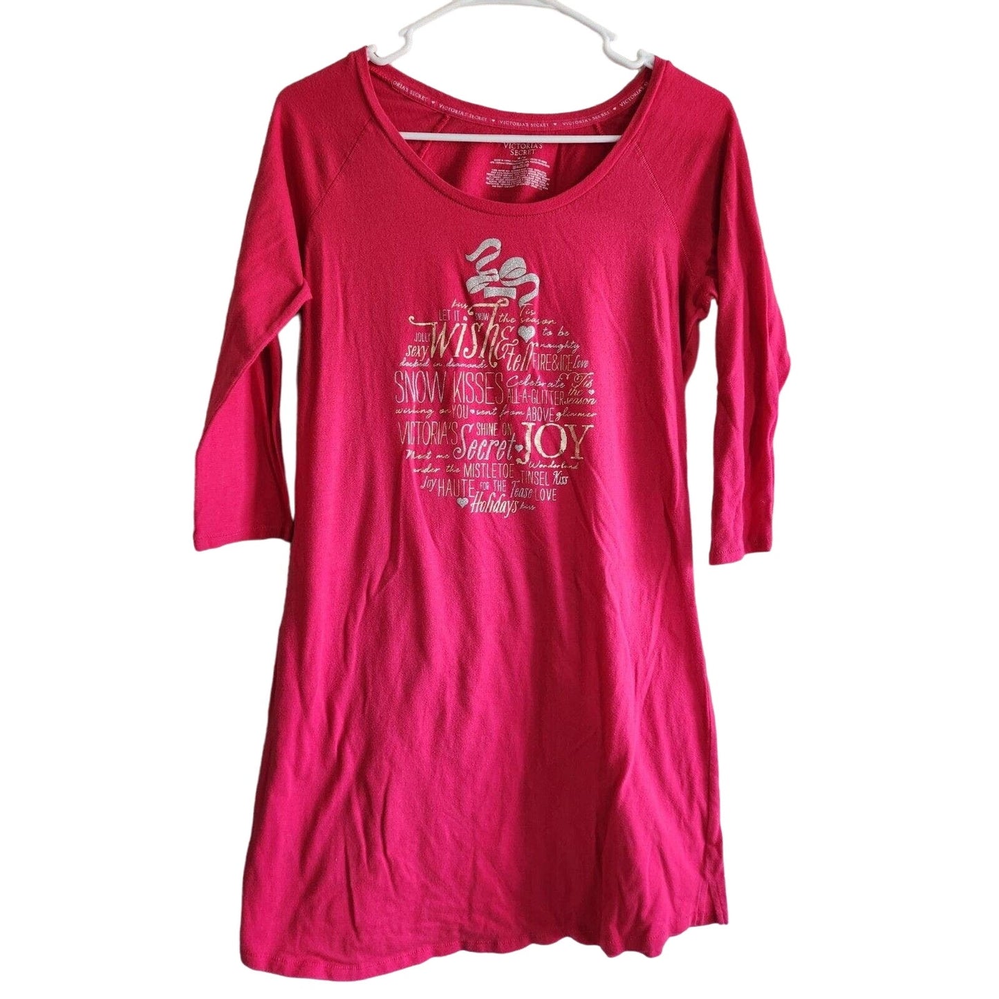 Victorias Secret Womens Sz M Sleep Shirt Pink Holiday Christmas Ornament