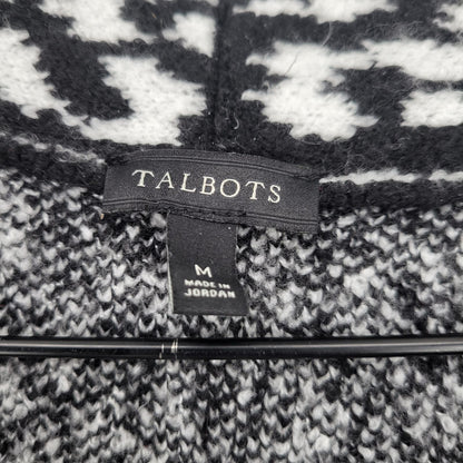 Talbots Womens Sz M Open Front Cardigan Sweater Black White Leopard Print