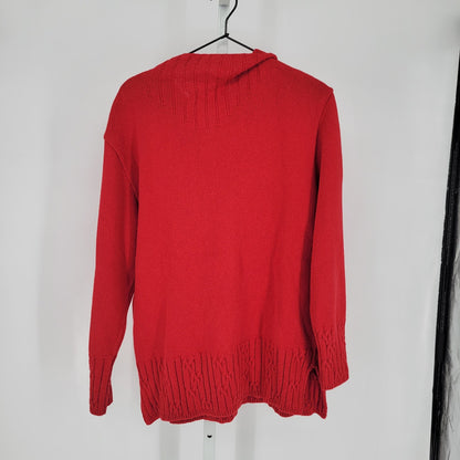 Coldwater Creek Womens Sz M Pullover 1/4 Zip Sweater Red Heart Chain