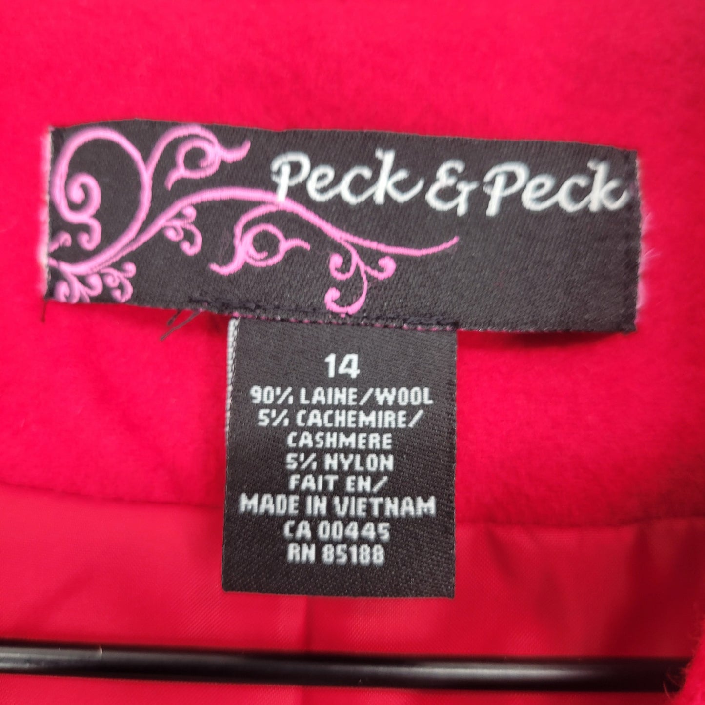 Peck & Peck Womens Sz 14 Wool Cashmere Blend Blazer Jacket Cherry Red
