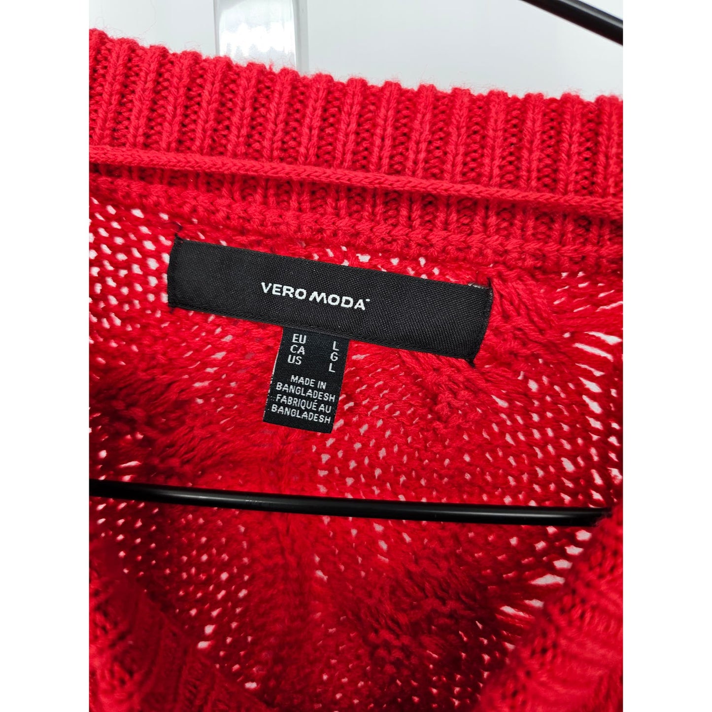 Vero Moda Womens Sz L Crew Neck Cable Knit Sweater Bright Red