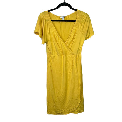 Banana Republic Womens Sz M V Neck Knee Length Dress Bright Yellow