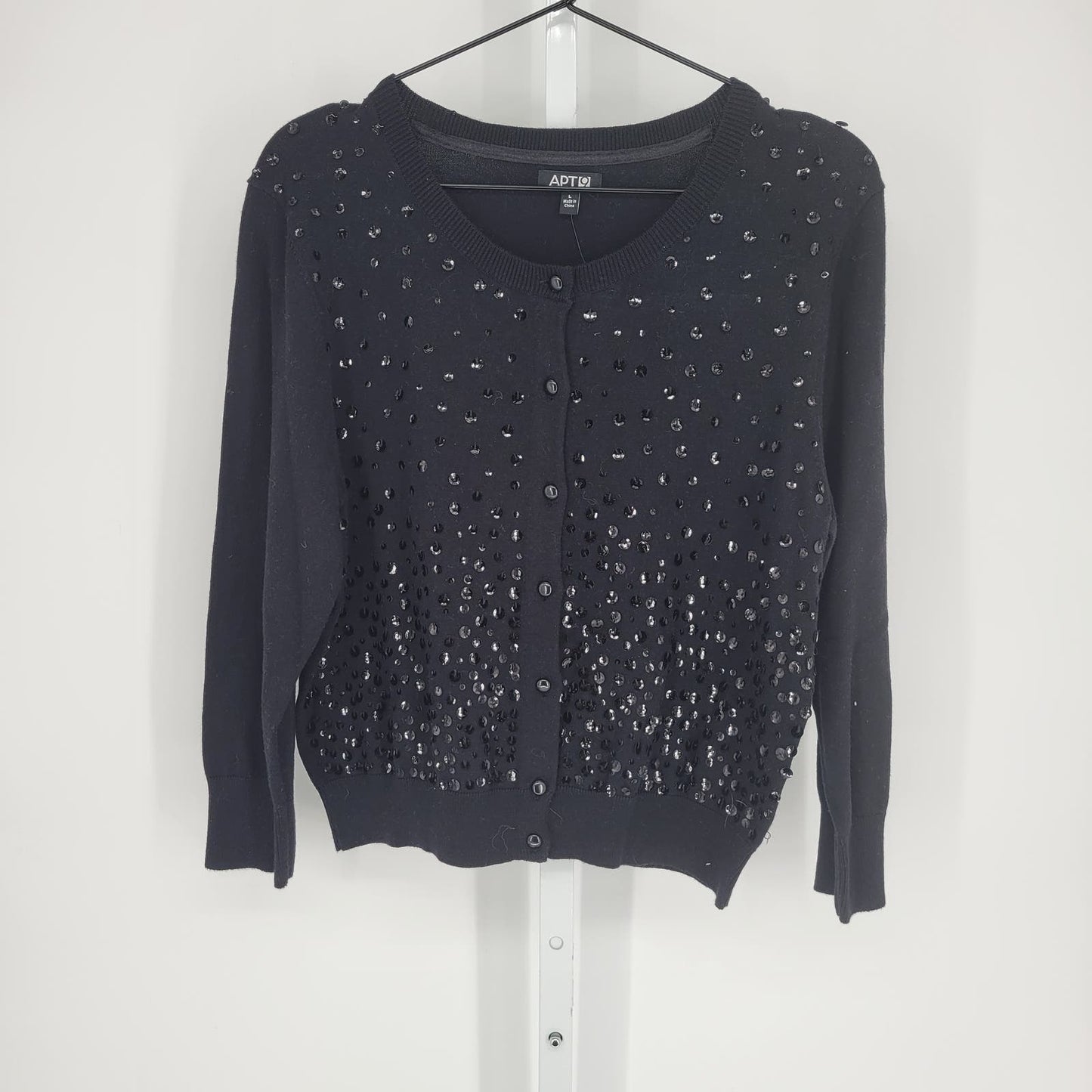 Apt 9 Womens Sz L Button Front Cardigan Sweater Black Sequin NEW