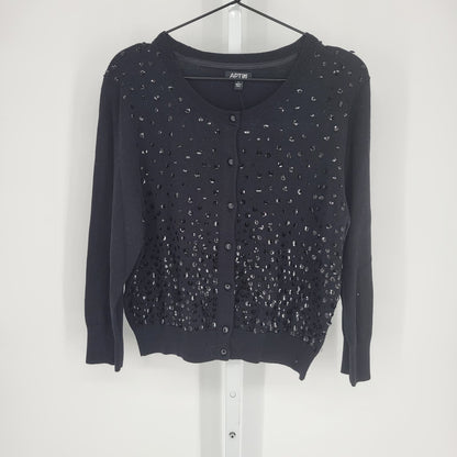 Apt 9 Womens Sz L Button Front Cardigan Sweater Black Sequin NEW