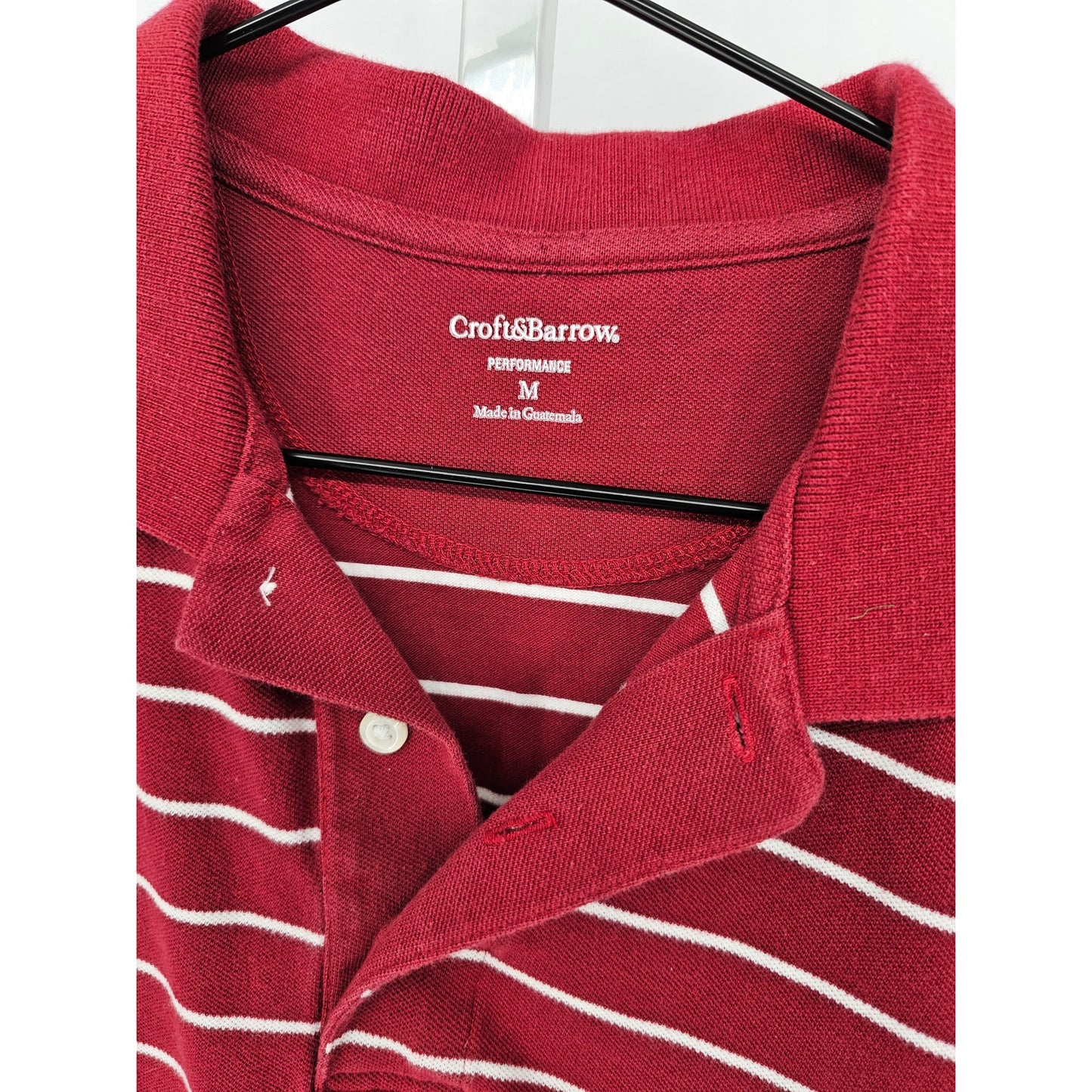 Croft & Barrow Performance Mens Sz M Short Sleeve Polo Shirt Red Striped