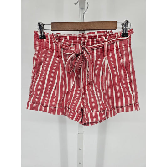 American Eagle Womens Sz 00 High Waist Tie Front Shorts Red White Striped