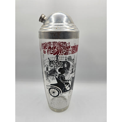 Vintage Mid Century Glass Cocktail Shaker MCM 1960s Red Black Equestrian