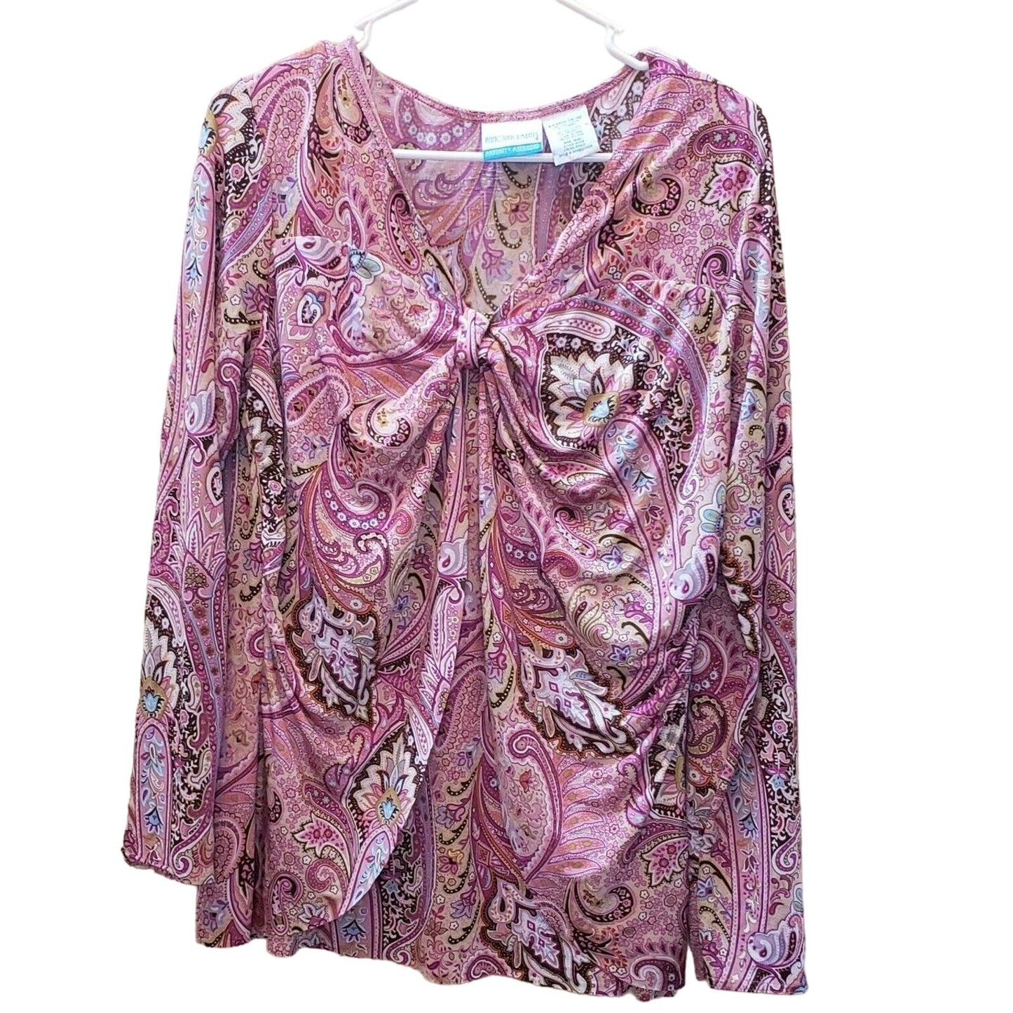 Announcements Maternity Womens Sz XL Long Sleeve Paisley Blouse Pink