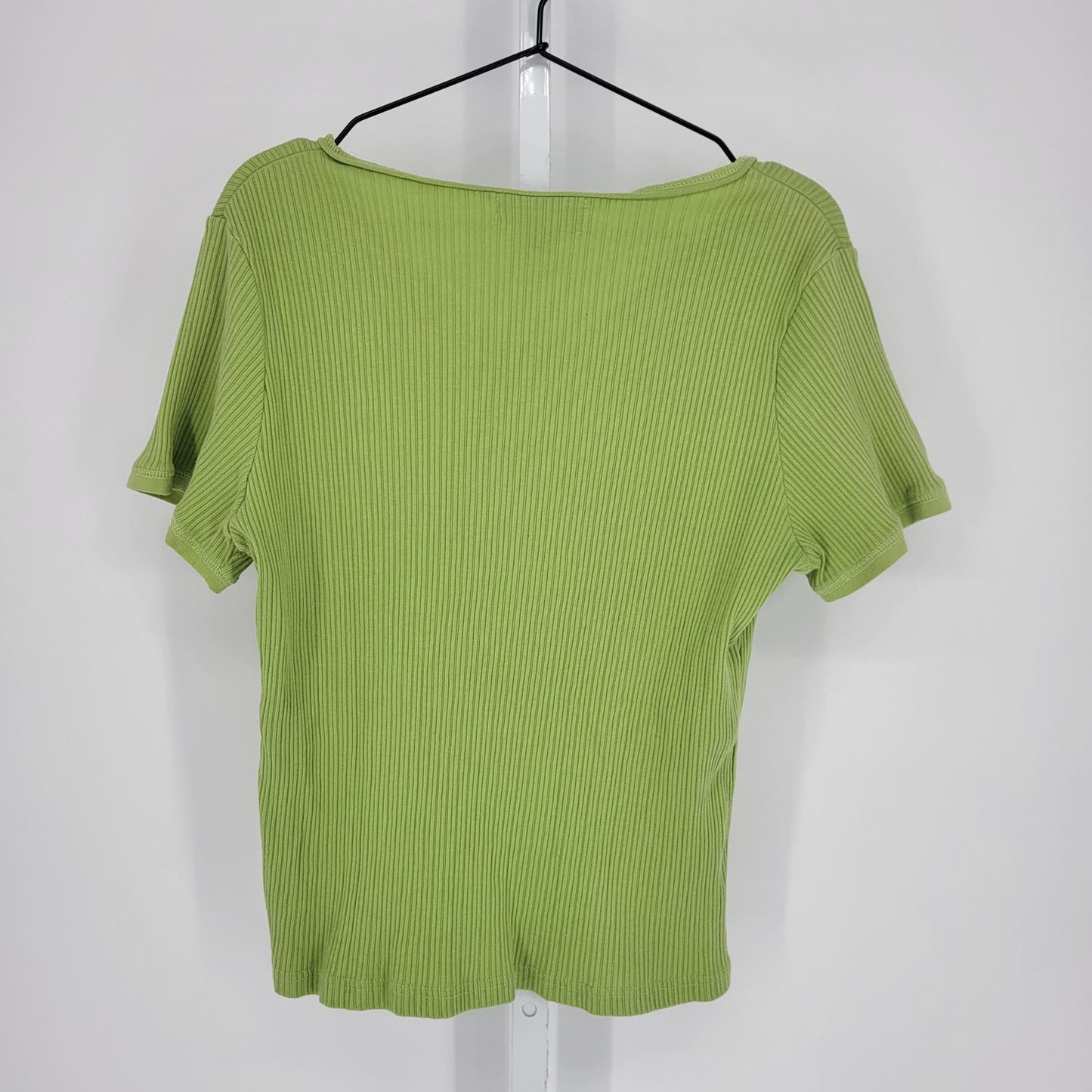 Passports Womens Sz XL Short Sleeve T Shirt Lime Green Ribbed Cotton Blend