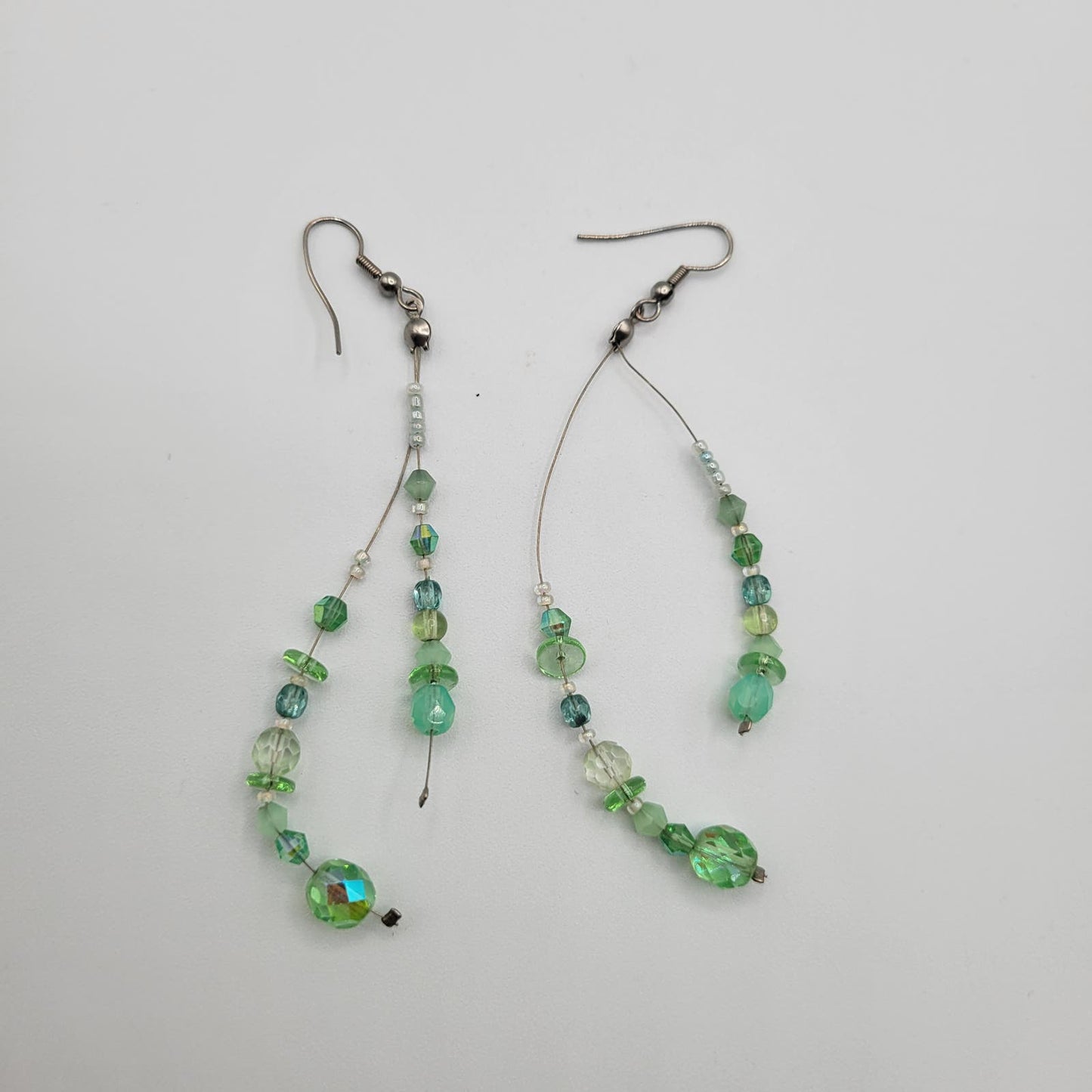 Vintage Y2K French Hook Earrings Green Beaded Dangle