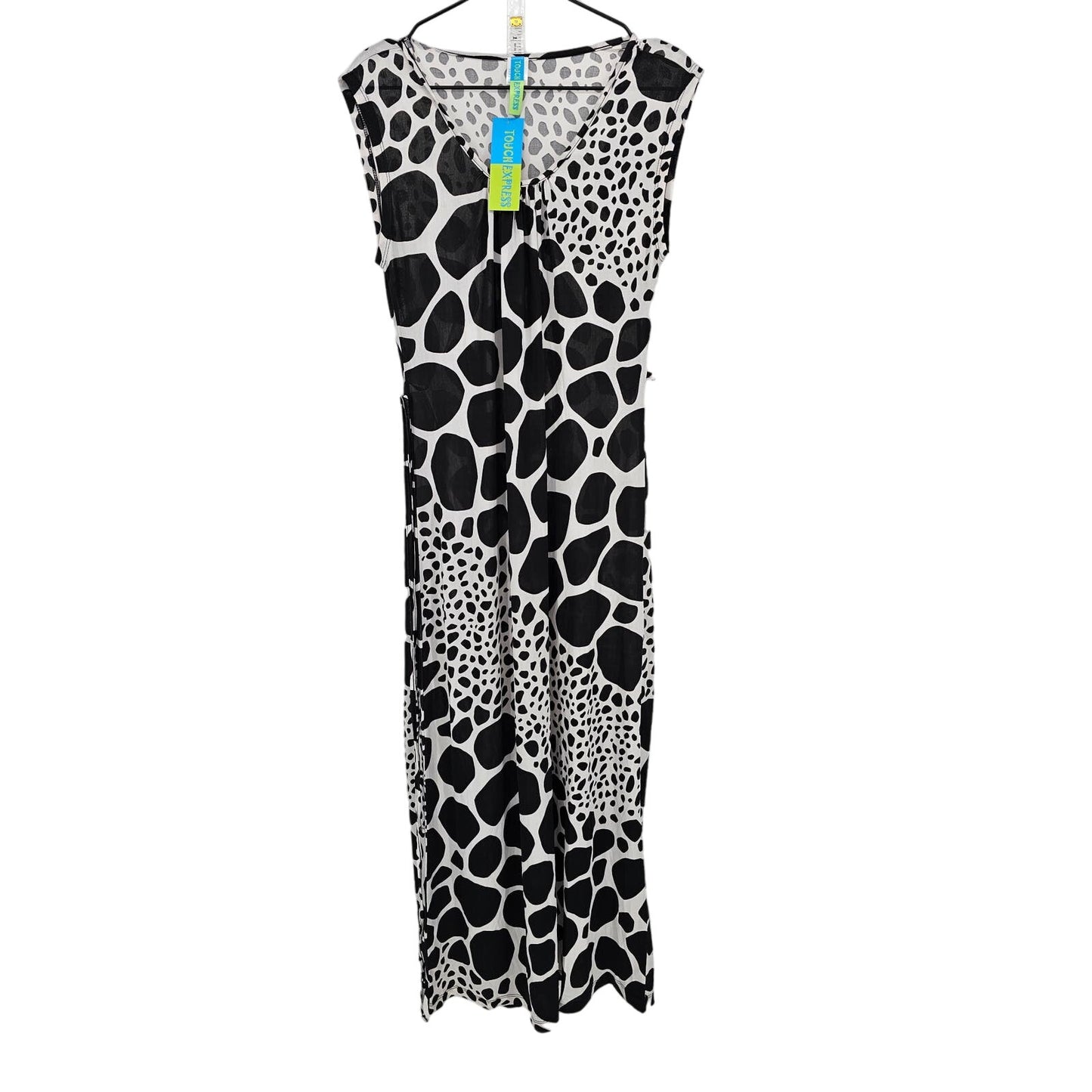 Touch Express Womens Sz M Sleeveless Maxi Dress Black White Animal Print NEW