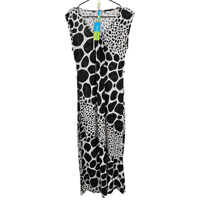 Touch Express Womens Sz M Sleeveless Maxi Dress Black White Animal Print NEW