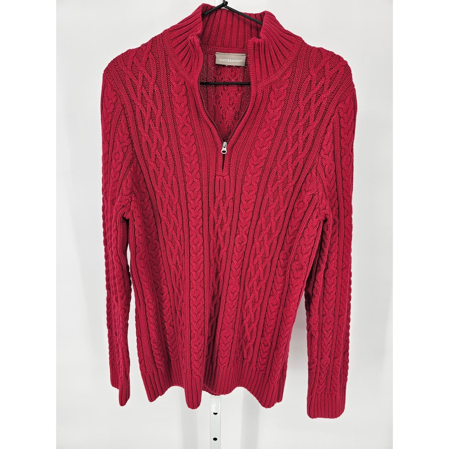 Croft & Barrow Womens Sz L Cableknit Cotton 1/4 Zip Knit Sweater Red