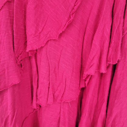 AB Studio Womens Sz XL Ruffled Bright Pink Short Sleeve Blouse