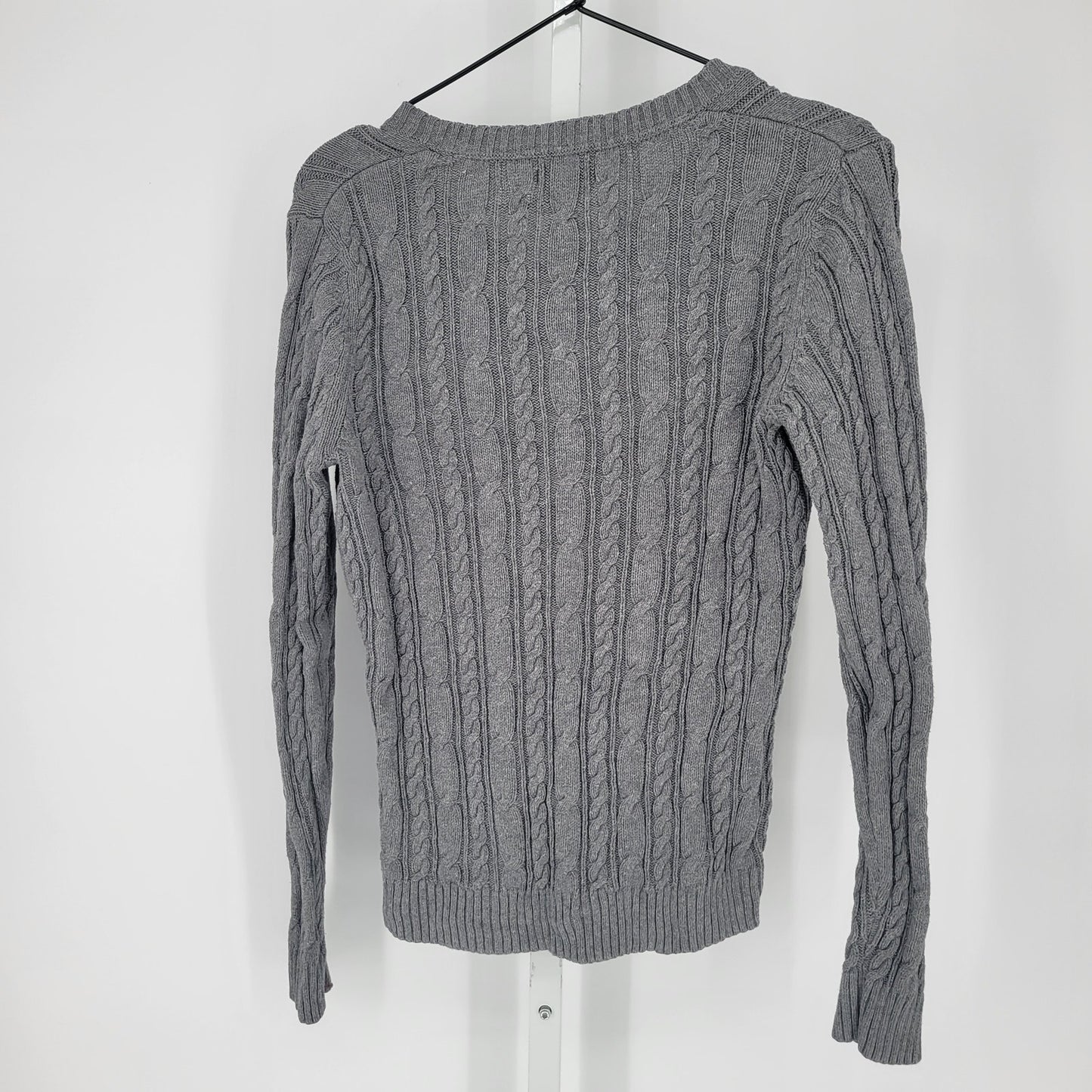 Croft & Barrow Womens Sz S V Neck Cotton Sweater Gray Cableknit