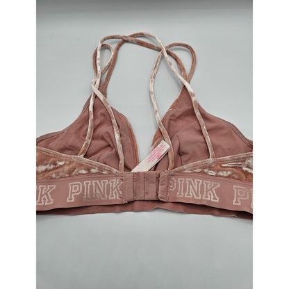 Pink Victorias Secret Womens Sz S Strappy Bralette Velour Blush Pink