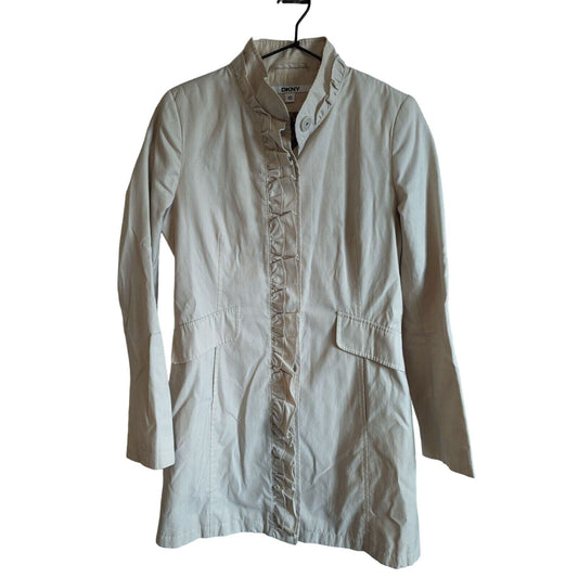 DKNY Womens Sz XS Hip Length Raincoat Jacket Light Beige