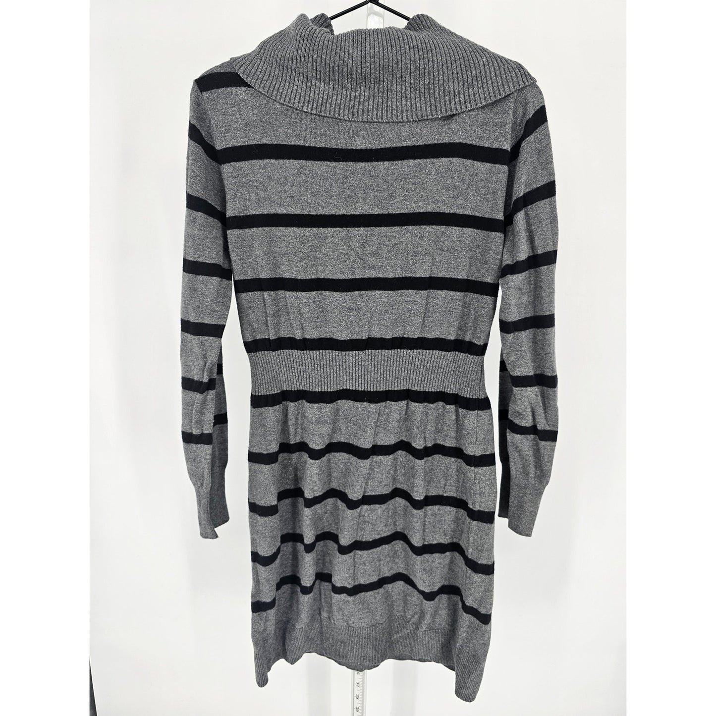 Old navy Womens Sz M Long Sleeve Cowl Neck Sweater Dress Black Gray Striped