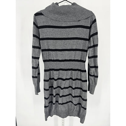 Old navy Womens Sz M Long Sleeve Cowl Neck Sweater Dress Black Gray Striped