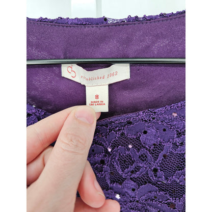 DB Womens Sz 8 Knee Length Formal Cocktail Dress Purple Lace Pleated