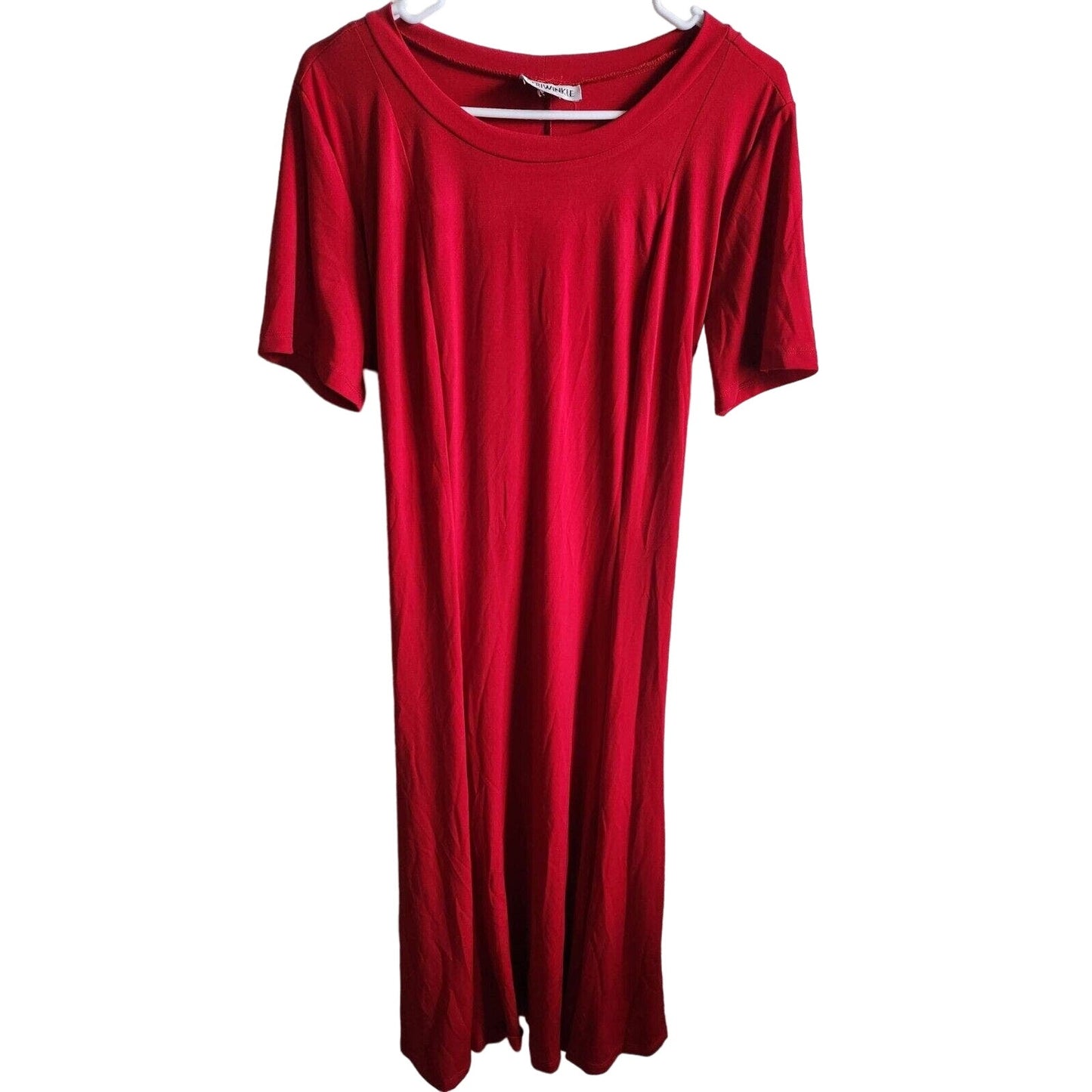 Vintage 1990s Periwinkle Womens Sz M Midi Dress Solid Red Short Sleeve