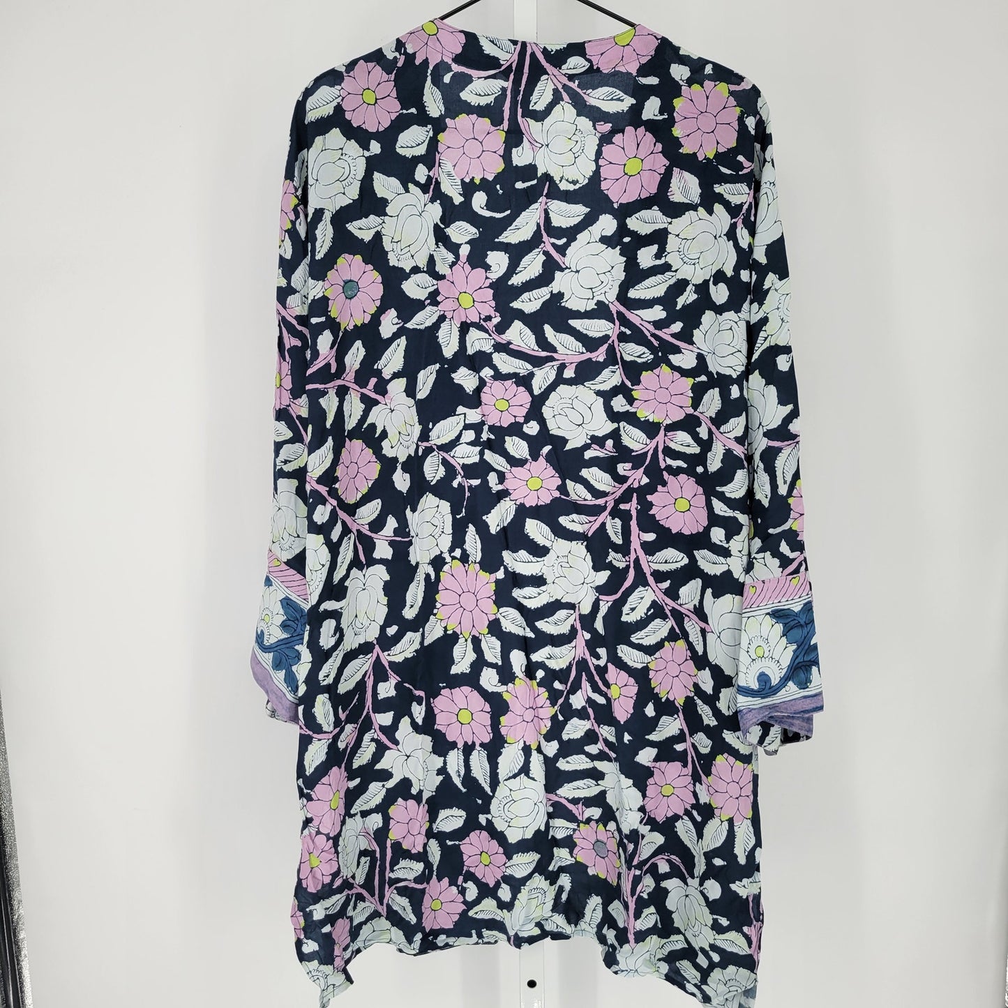 Soft Surroundings Womens Sz M Open Front Cardigan Kimono Blue Pink Floral