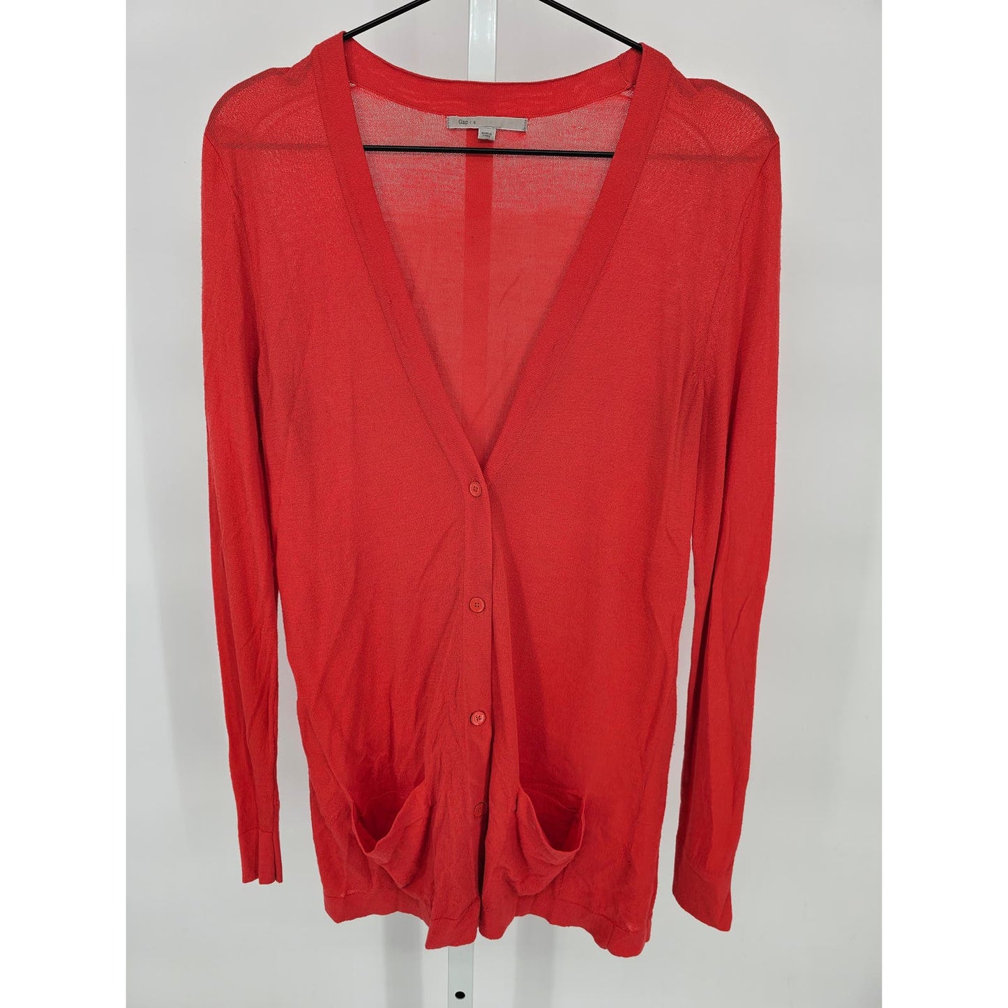 Gap Womens Sz S Lightweight Knit Cardigan Sweater V Neck Solid Red w/ Pockets